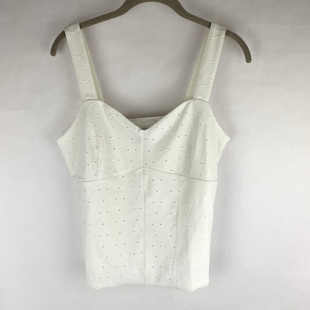 Cabi Womens Babydoll Tank Top Medium White Cottagecore Prairie Eyelet Lace Comfy